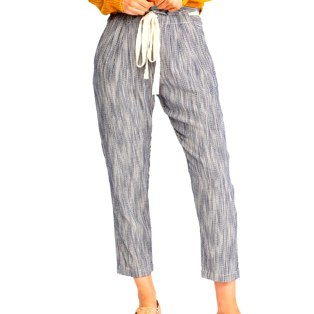 FREE PEOPLE "Light As Sunrise" Linen-Blend Pants in Blue Size 00